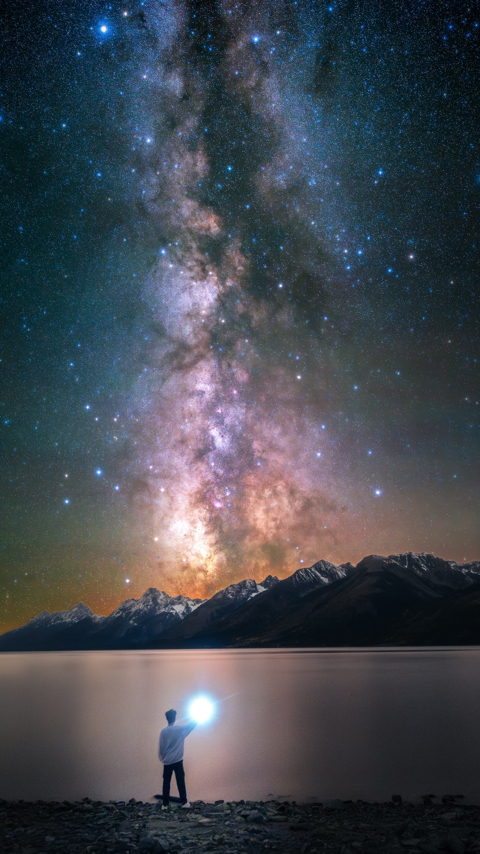 Milky Way above the Grand Teton peaks and Jackson Lake